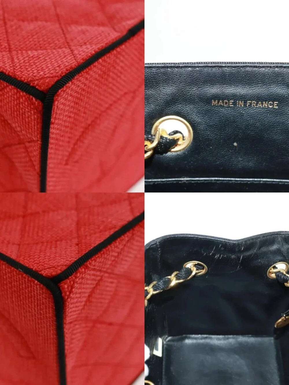 CHANEL Chain Hand Bag Raffia Red Gold CC Auth 162896V